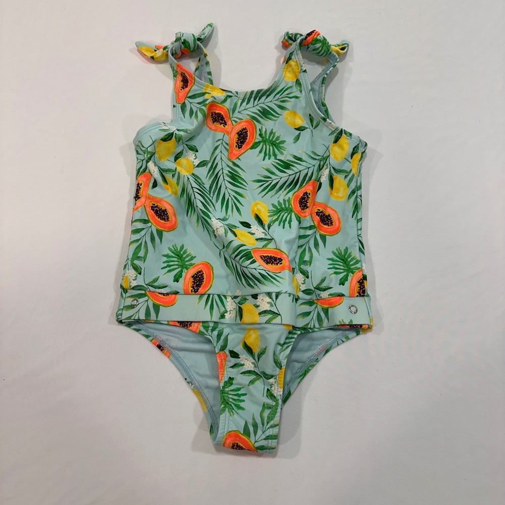 Wowease Papaya Lemon Tropical Print One Piece Swimsuit Girls 6/6x Snap Bottom‎